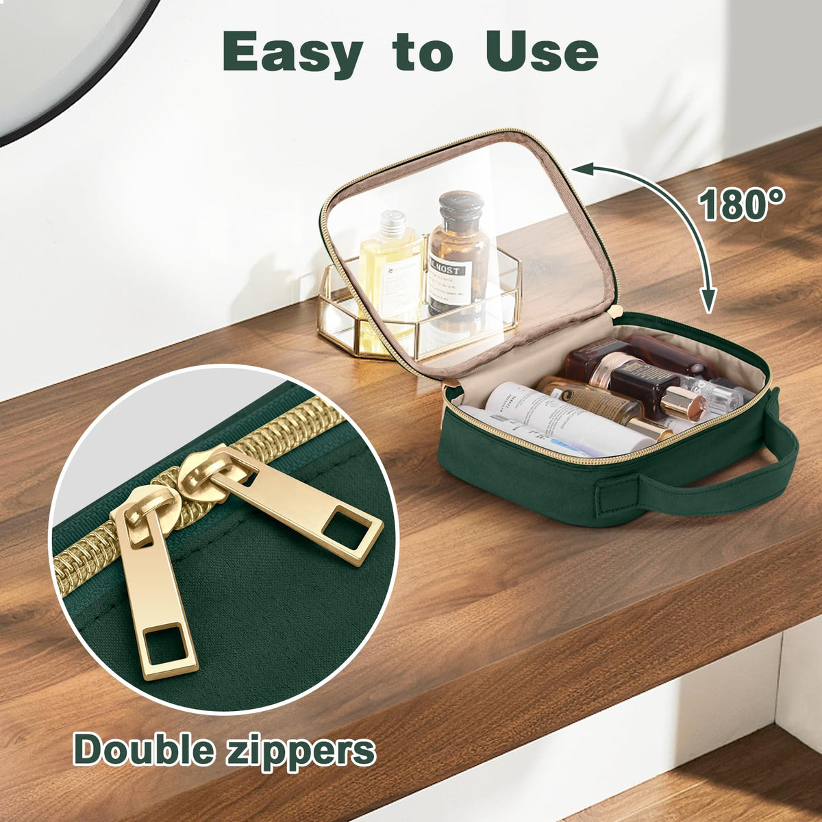 Wedama toiletry bag displayed with makeup items