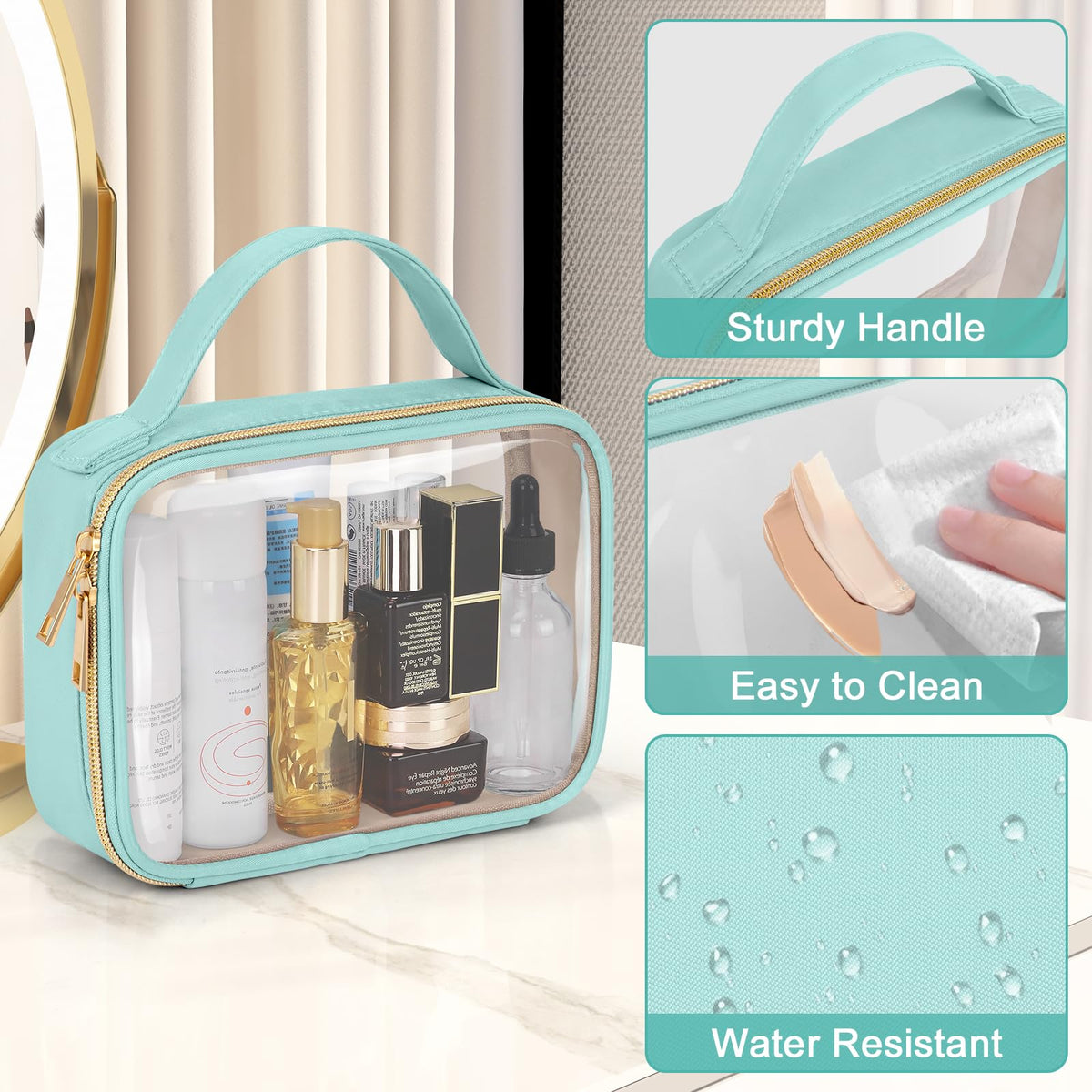 Wedama toiletry bag displayed with travel accessories