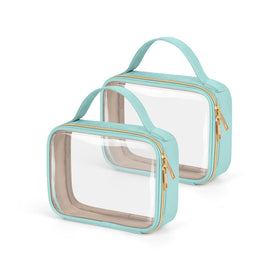 Wedama TSA Approved Clear Toiletry Bag front view in cyan green