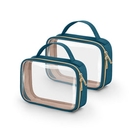 Wedama TSA approved toiletry bag front view in til blue