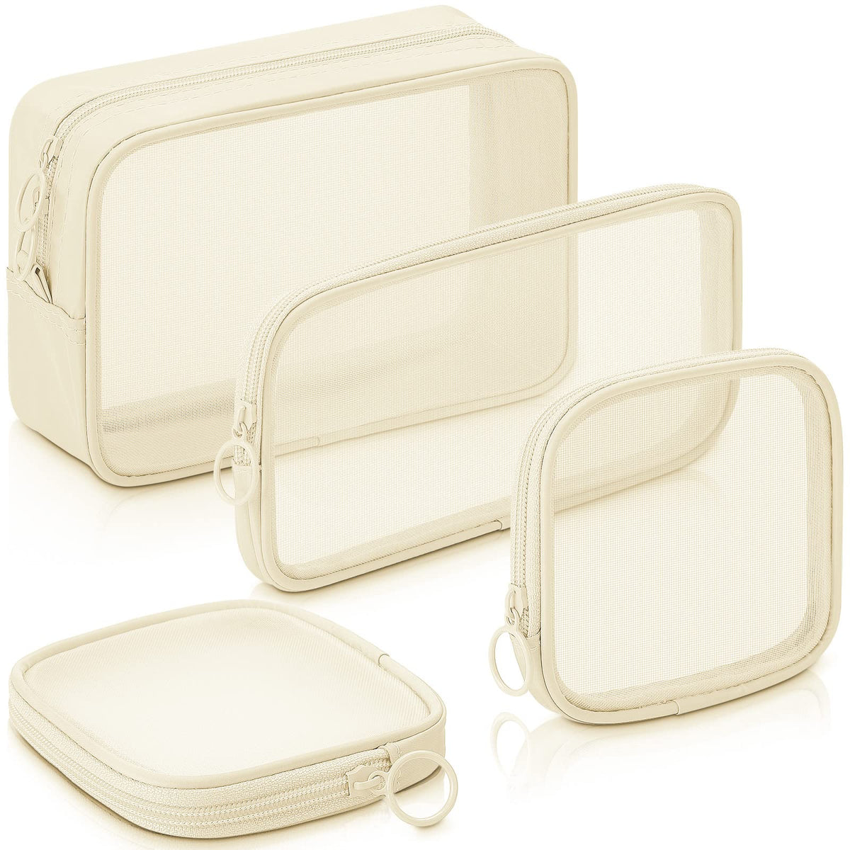 Weewooday 4 Pcs Mesh Pouch Set front view with beige zipper