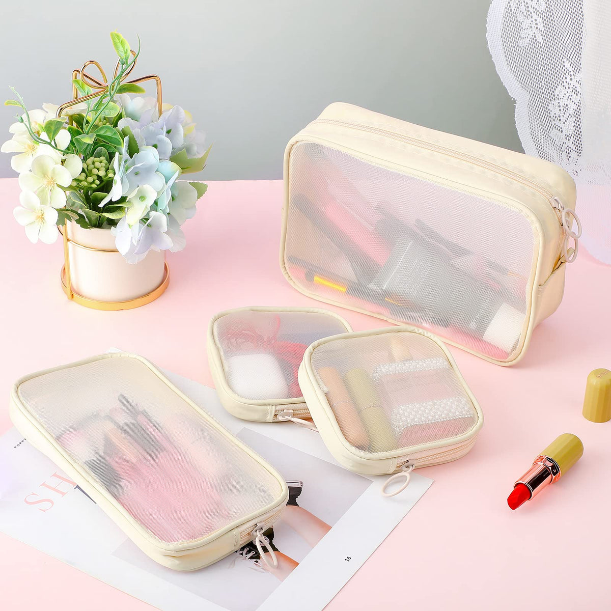 Weewooday mesh pouch in use for organizing stationery