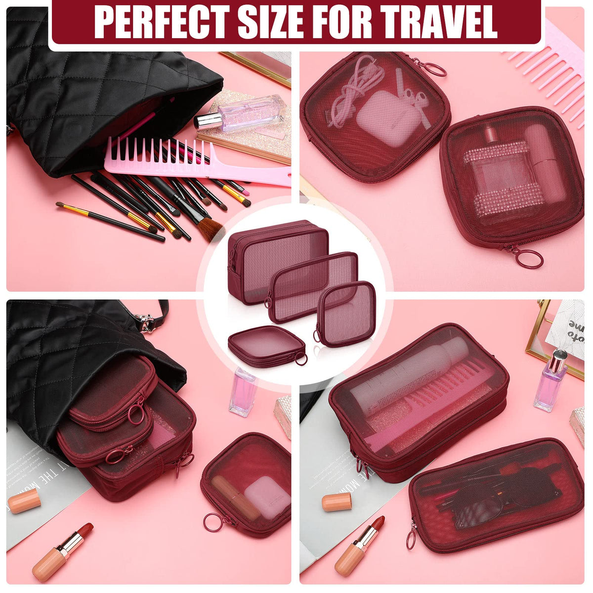 Weewooday mesh pouch set displayed on a vanity