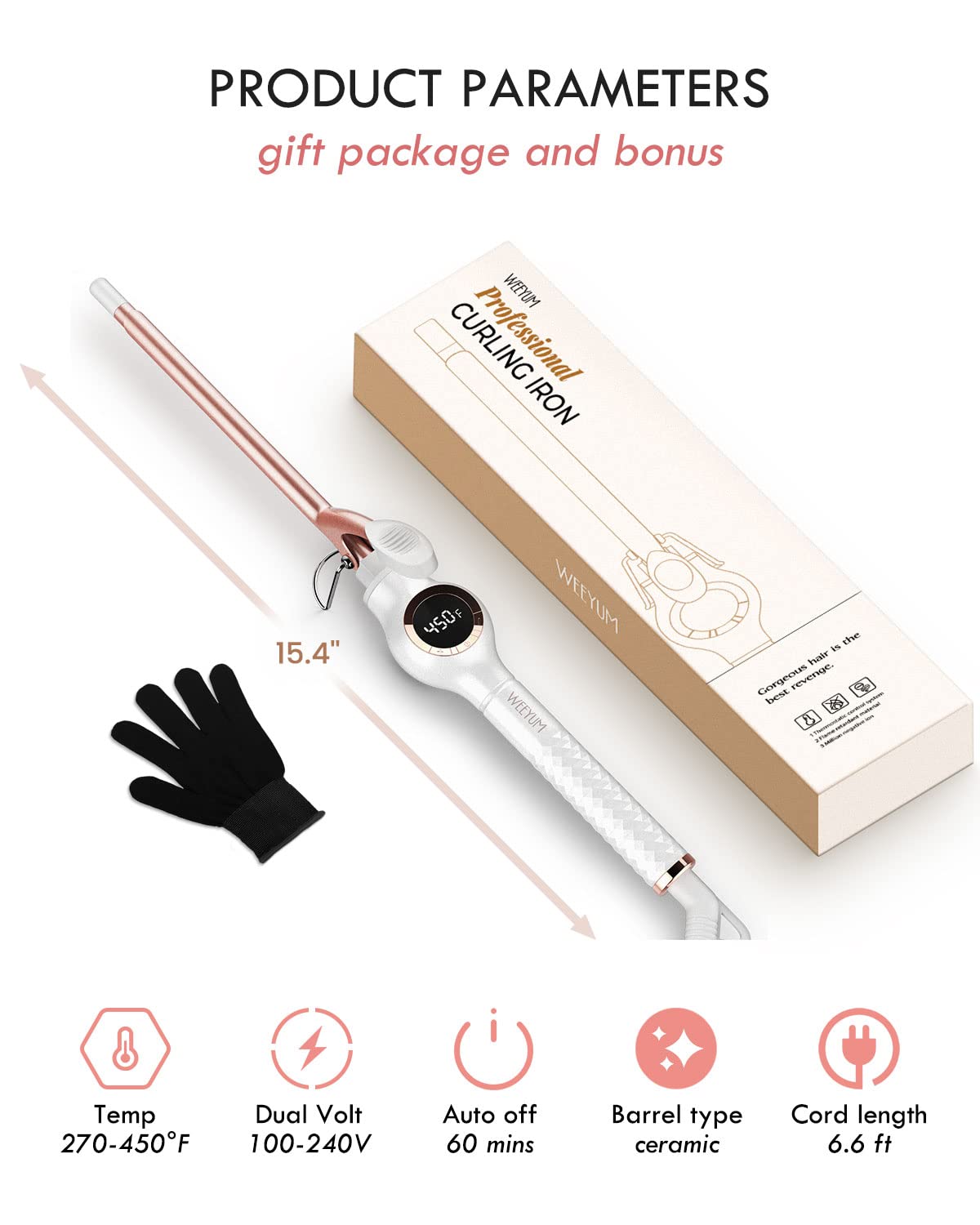 WEEYUM curling iron packaging and accessories