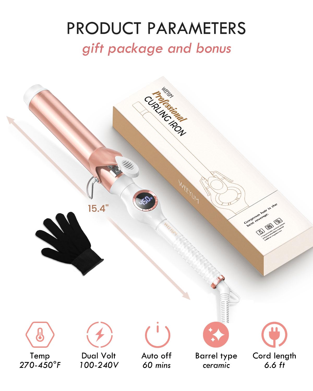 WEEYUM curling iron packaging with product details