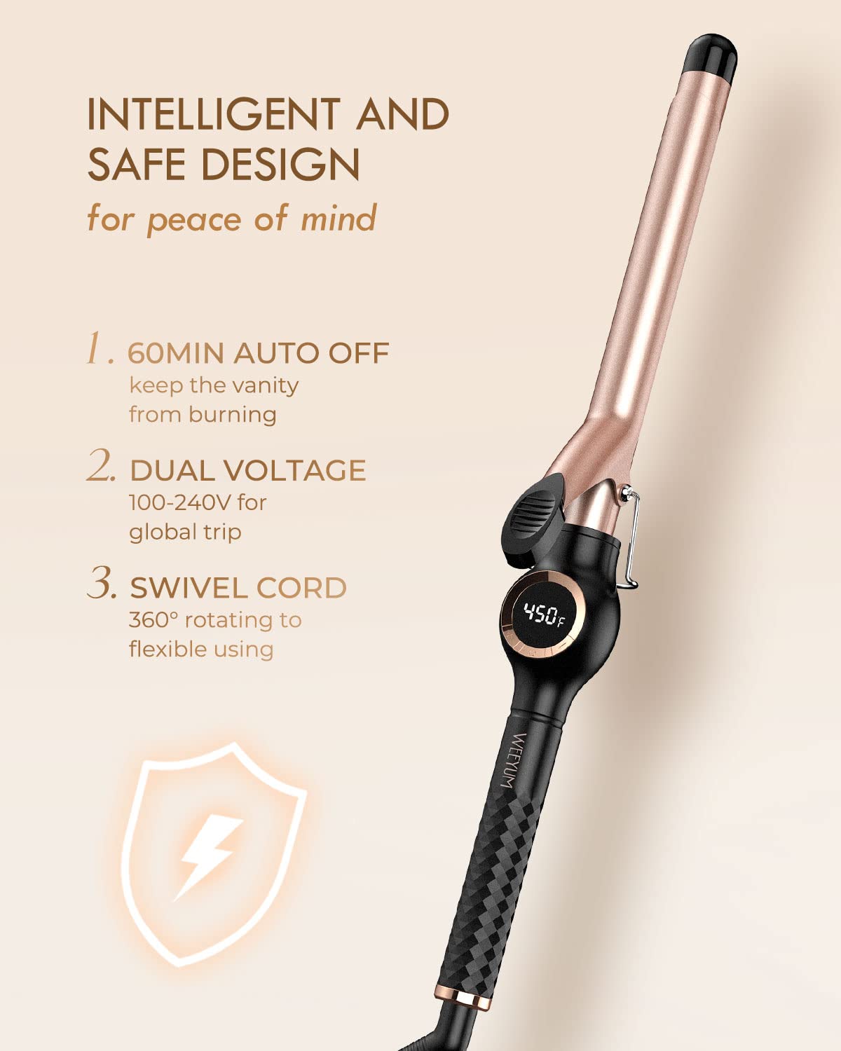WEEYUM curling iron packaging with product details