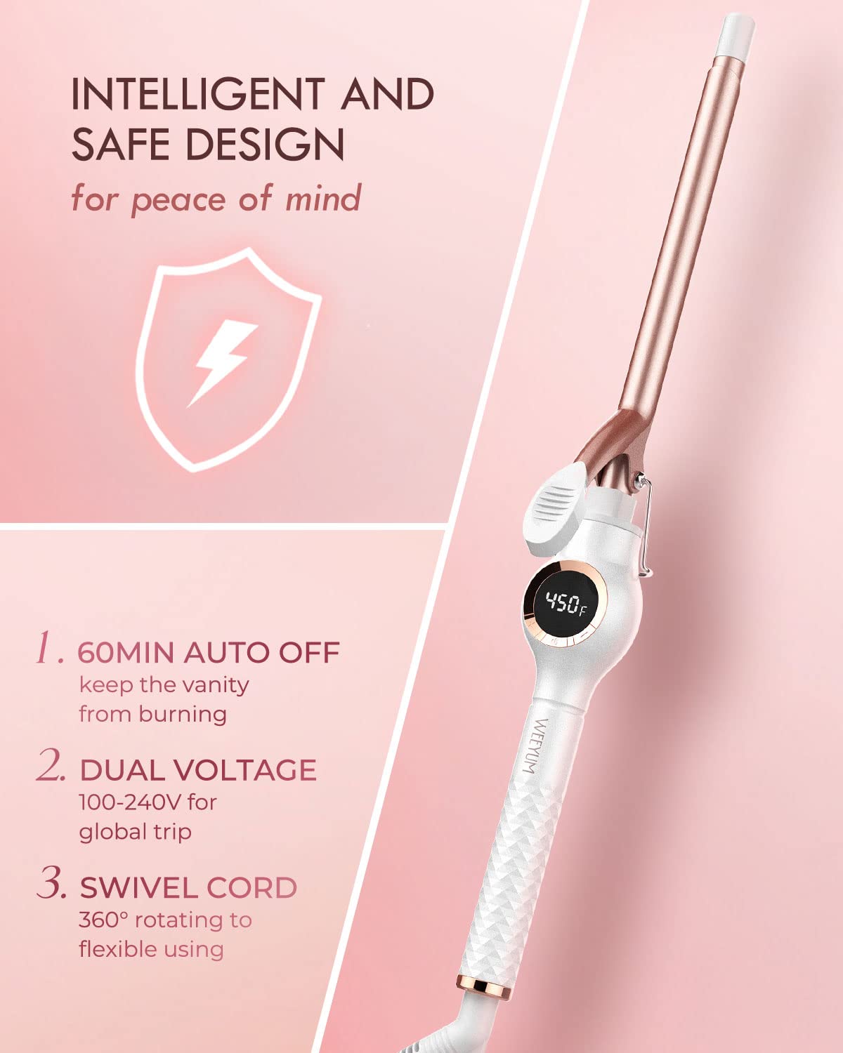 WEEYUM curling iron power cord with 360-degree rotation
