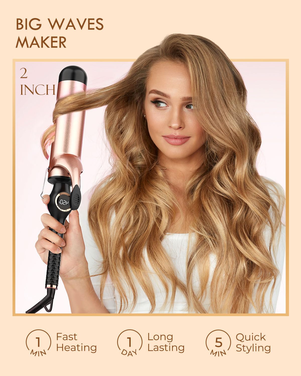 WEEYUM curling iron showing the LCD temperature display
