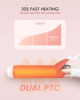 WEEYUM curling iron side view highlighting temperature settings