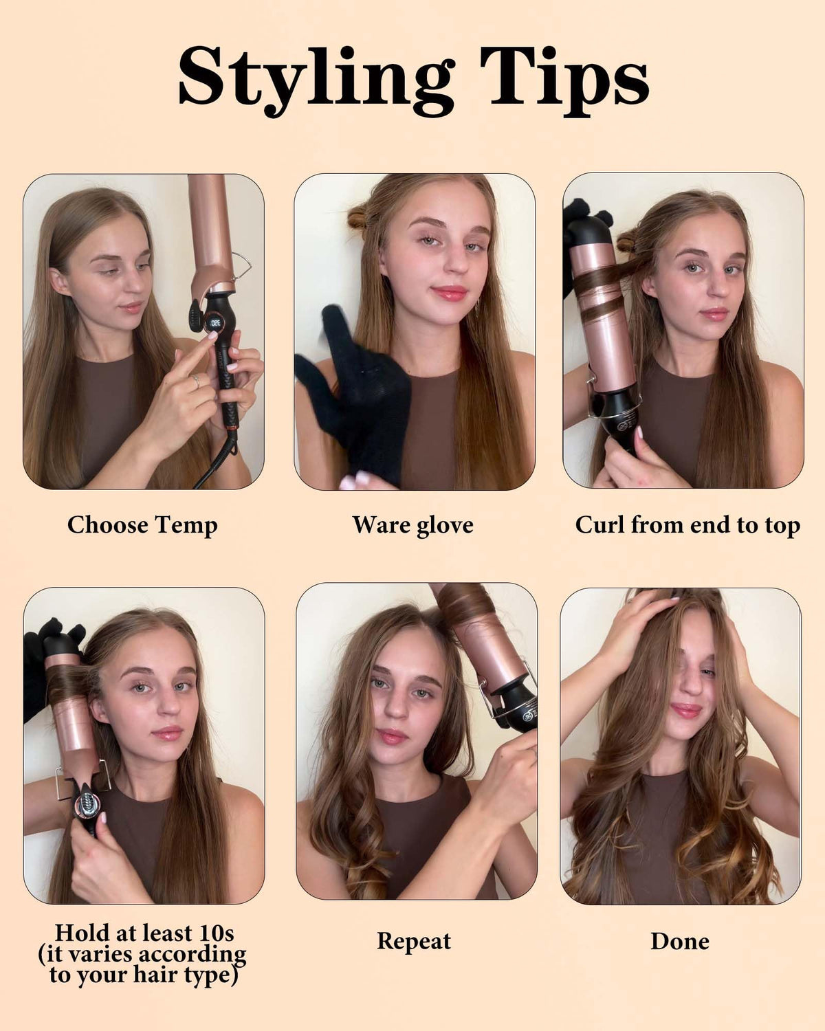 WEEYUM curling iron with temperature settings highlighted