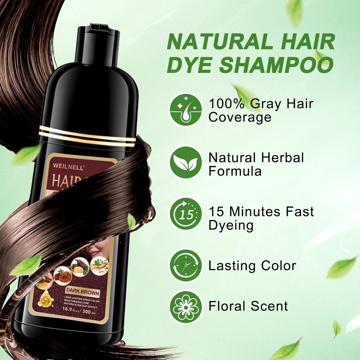 WEILNELL Dark Brown Hair Dye Shampoo gloves included