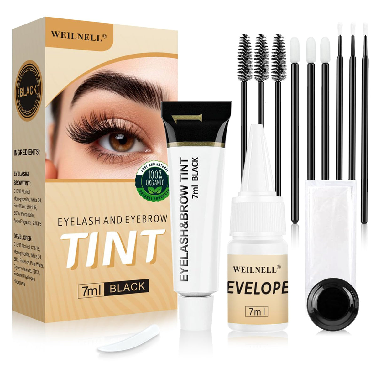 WEILNELL Eyelash & Eyebrow Color Kit front view with packaging
