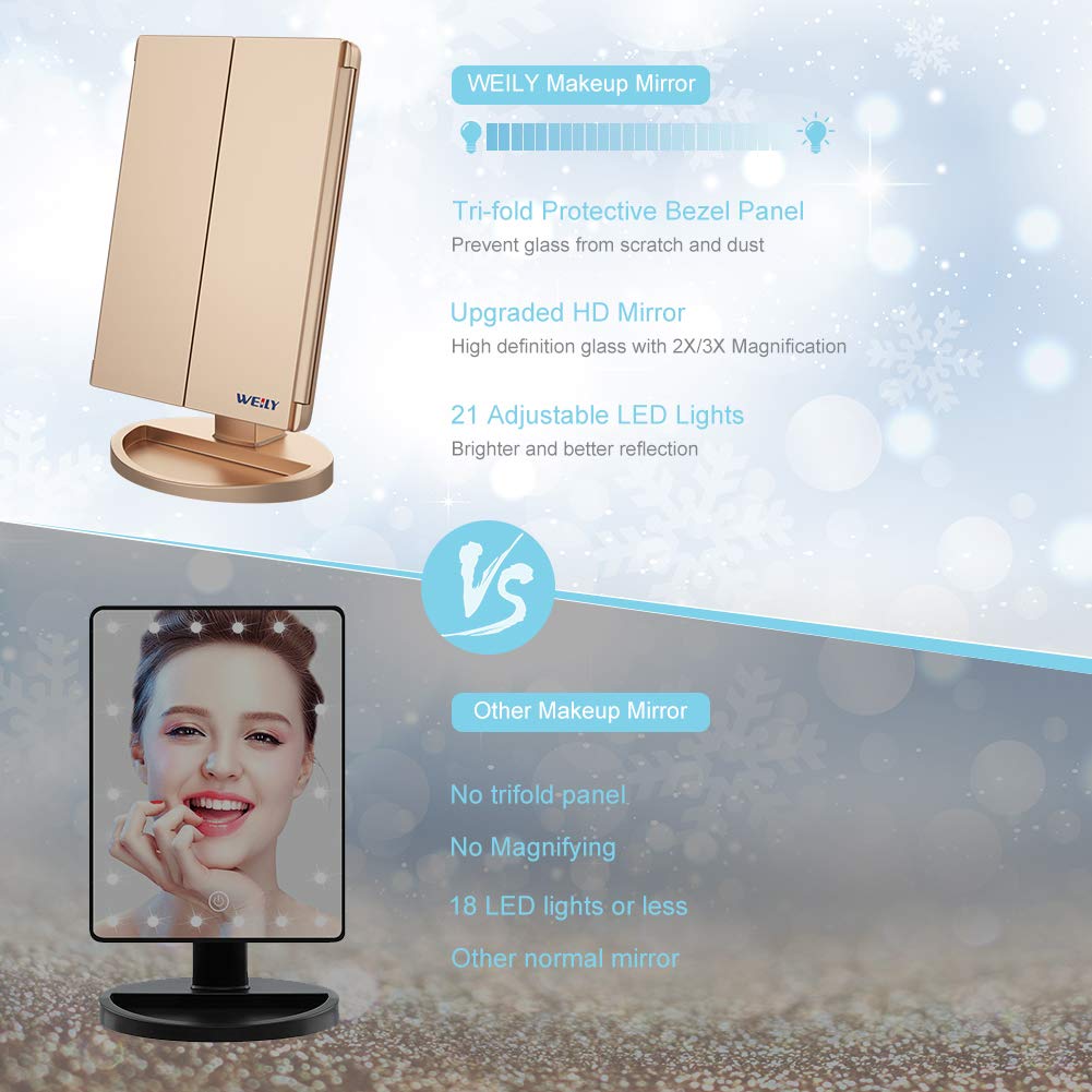 WEILY Makeup Mirror displaying 180-degree rotation feature