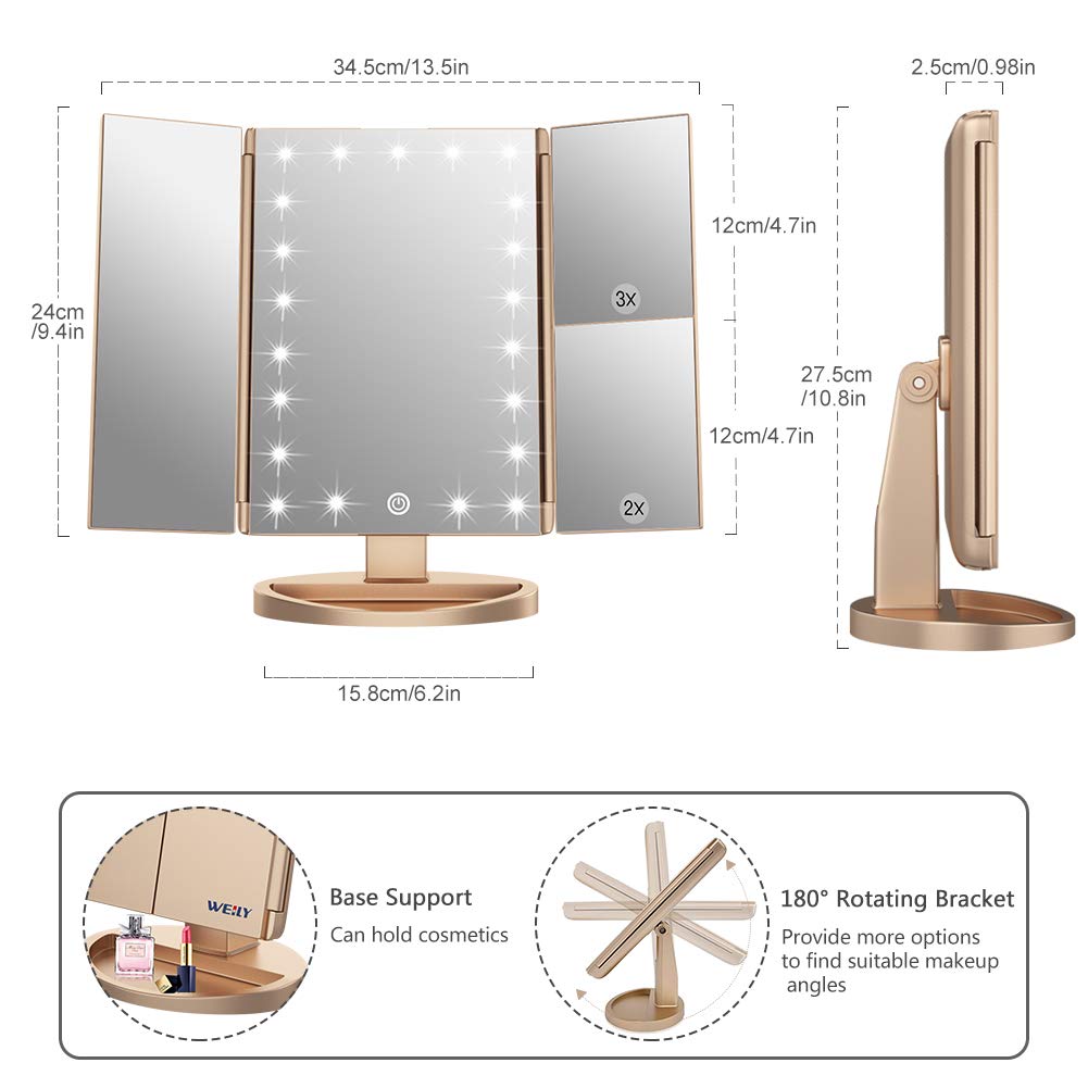 WEILY Makeup Mirror in tri-fold design for easy storage