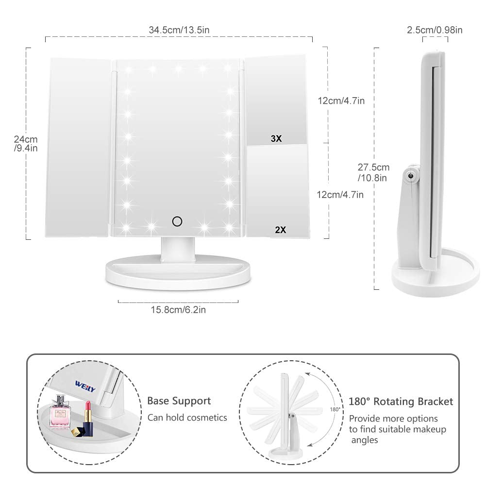 WEILY Makeup Mirror with USB cable and battery compartment