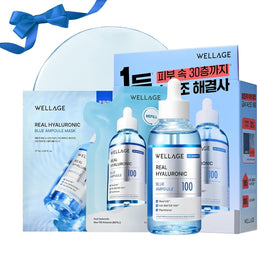 WELLAGE Real Hyaluronic Blue Ampoule 100 front view with blue packaging