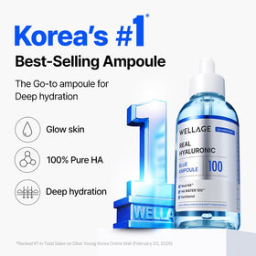 WELLAGE Real Hyaluronic Blue Ampoule 100 side view showing the label