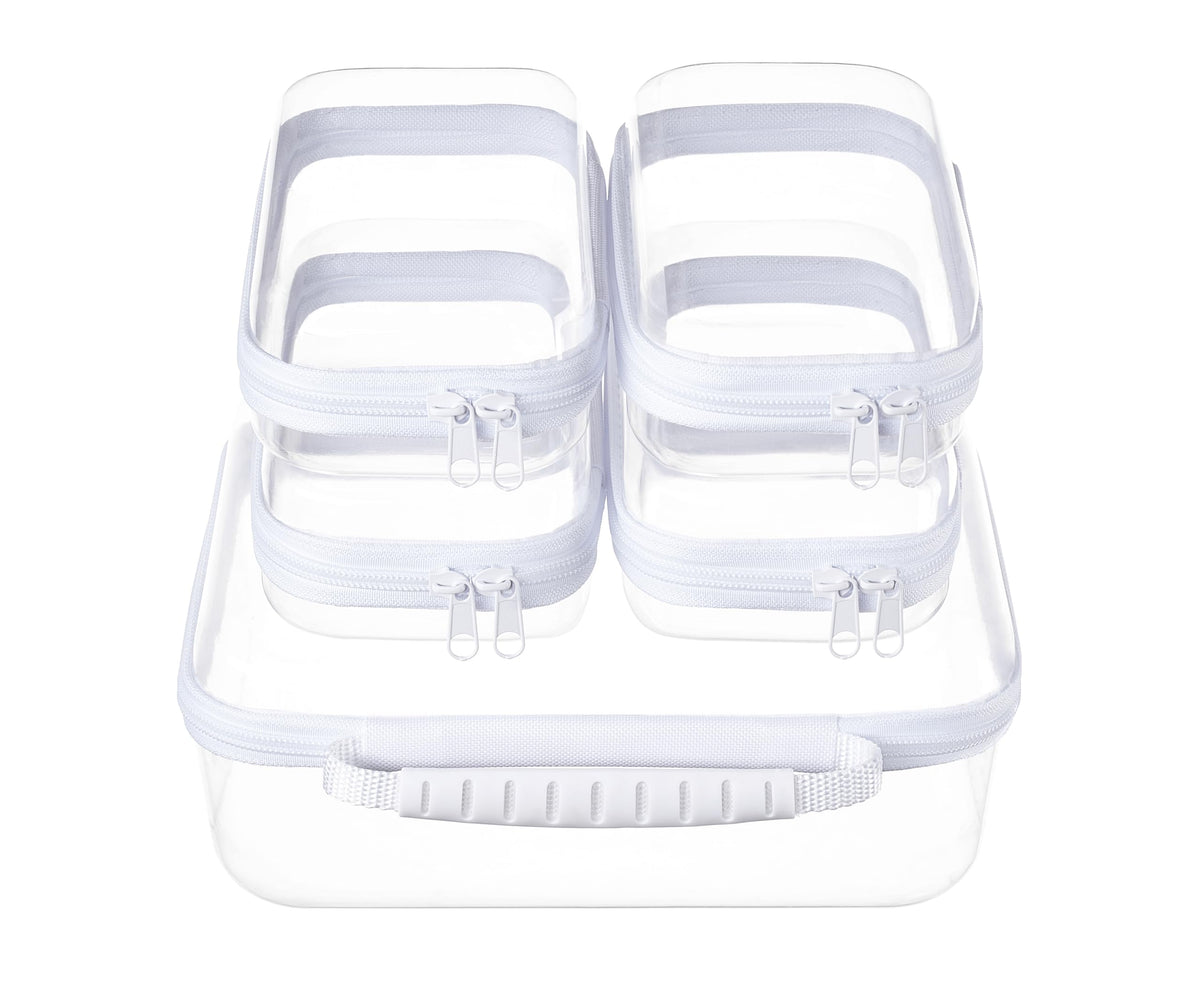 WELPIRT 5PCS Travel Essentials clear hard shell zipper case set front view