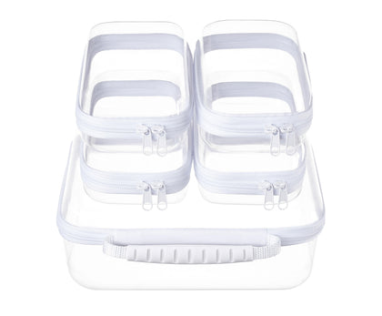 WELPIRT 5PCS Travel Essentials clear hard shell zipper case set front view