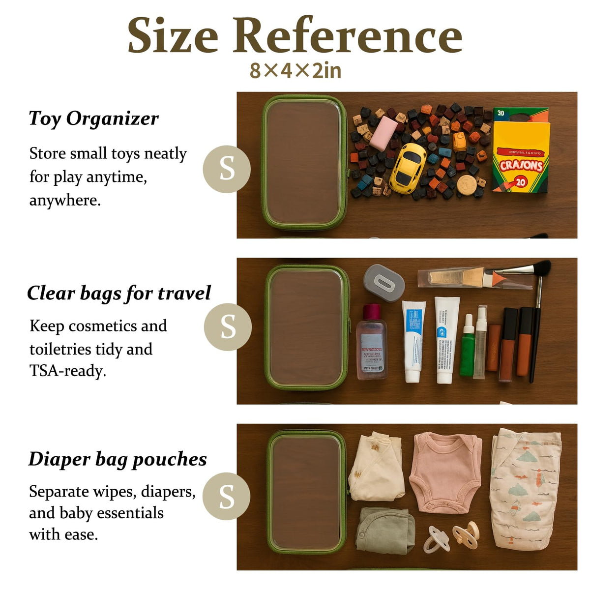 WELPIRT clear zipper pouch showing contents for easy visibility