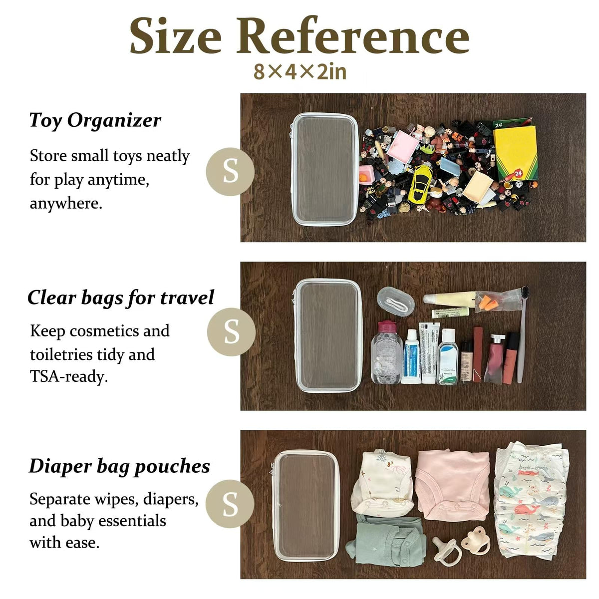 WELPIRT Clear Zipper Pouches in travel bag