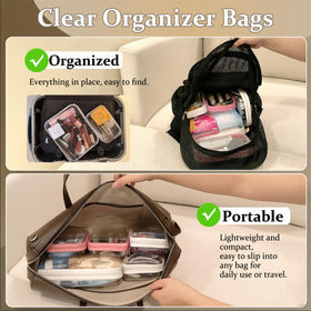 WELPIRT Clear Zipper Pouches open showing cosmetics