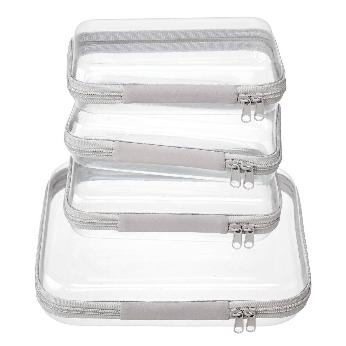 WELPIRT Clear Zipper Pouches Set front view with hard shell design