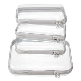 WELPIRT Clear Zipper Pouches Set front view with hard shell design