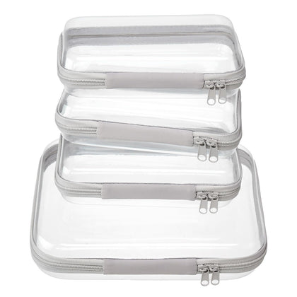 WELPIRT Clear Zipper Pouches Set front view with hard shell design