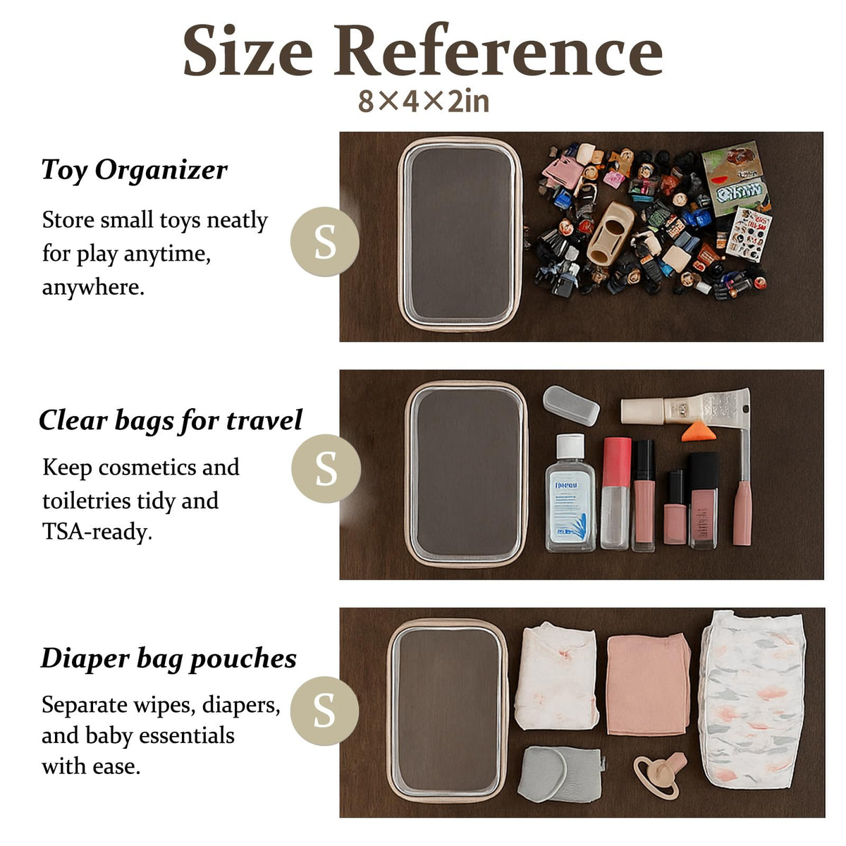 WELPIRT Clear Zipper Pouches Set in a travel bag