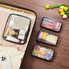 WELPIRT Clear Zipper Pouches Set in a travel bag