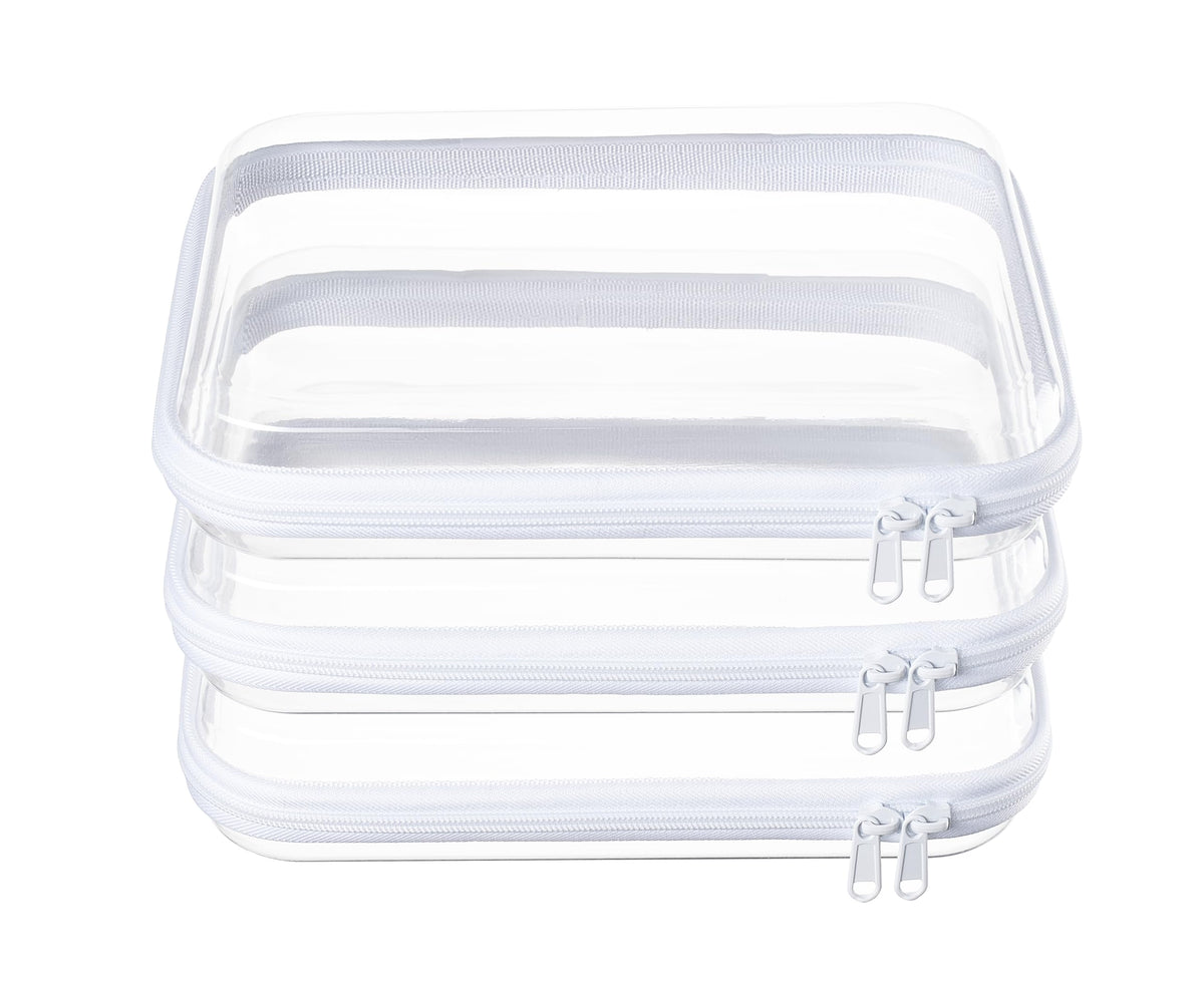 WELPIRT Medium Clear Hard Shell Zipper Pouch front view