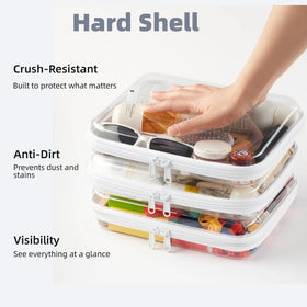 WELPIRT Medium Clear Hard Shell Zipper Pouches stacked