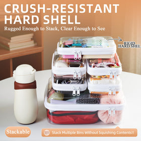 WELPIRT transparent hard shell zipper pouch showing contents