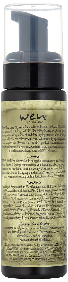 WEN by Chaz Dean Nourishing Mousse 7.5 Fl Oz back view with ingredients