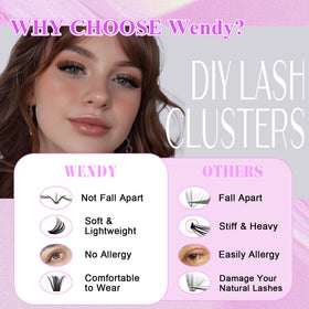WENDY LASHES Lash Clusters C3 displayed with different lash styles