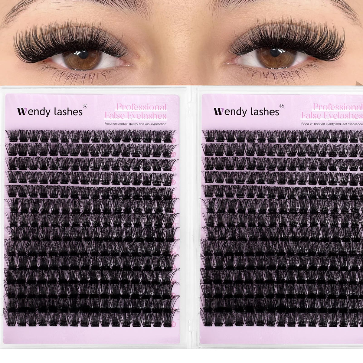 WENDY LASHES Lash Clusters C3 front view with multiple lash lengths