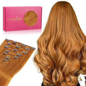 Wennalife 14 Inch Clip In Hair Extensions Auburn Ginger front view