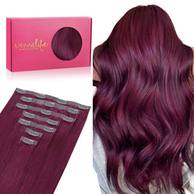 Wennalife 14 Inch Clip In Hair Extensions in Light Burgundy front view