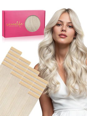 Wennalife 14 Inch Tape in Hair Extensions Platinum Blonde front view