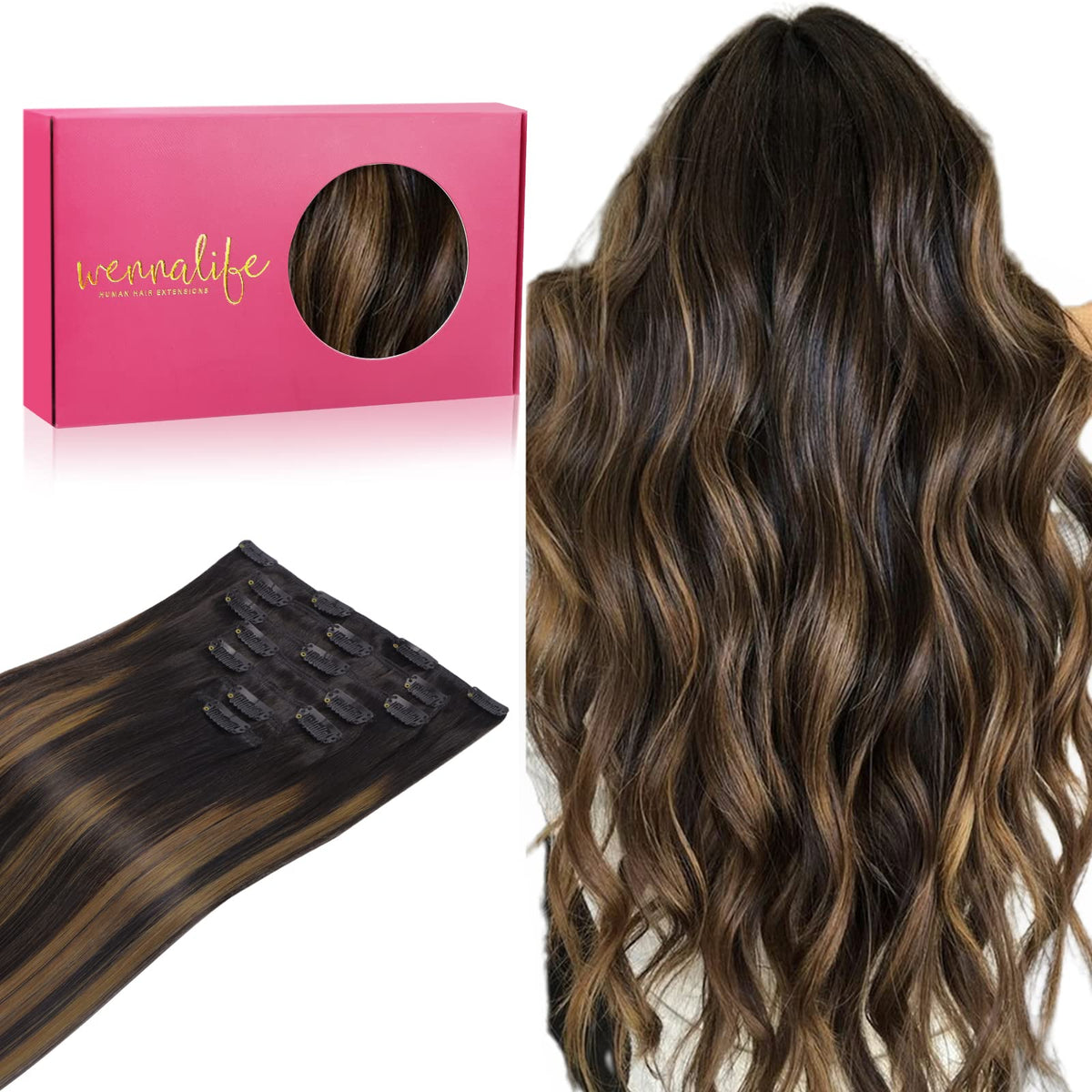 Wennalife 16 Inch Clip In Human Hair Extensions front view