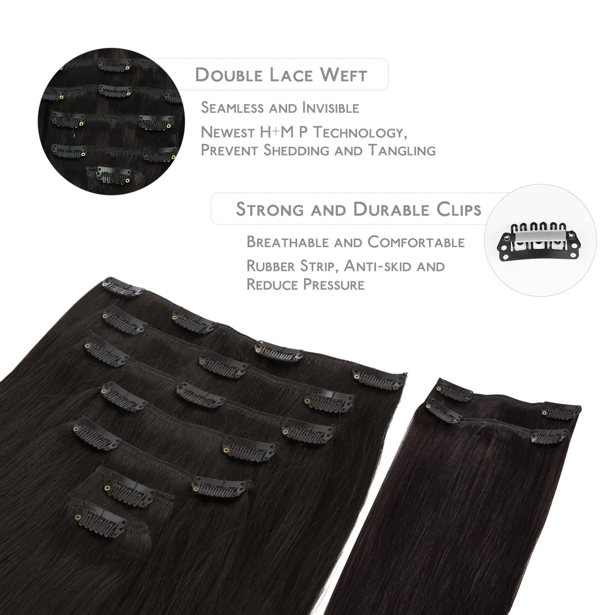 Wennalife 18 Inch Clip In Hair Extensions Natural Black on model