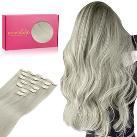Wennalife 20 Inch Clip in Human Hair Extensions in grey color