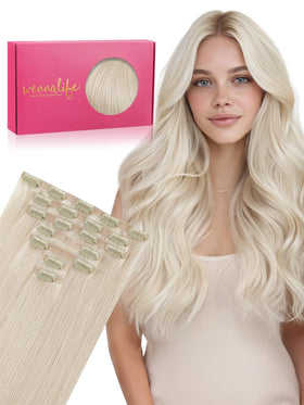 Wennalife 22 Inch Clip in Hair Extensions Platinum Blonde front view