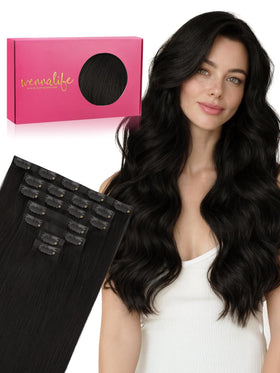 Wennalife 24 Inch Clip In Hair Extensions Natural Black front view