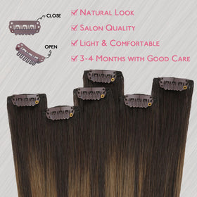 Wennalife Balayage Dark Brown Clip-in Hair Extensions displayed with hair