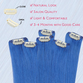 Wennalife Blue Clip-in Hair Extensions displayed on a model