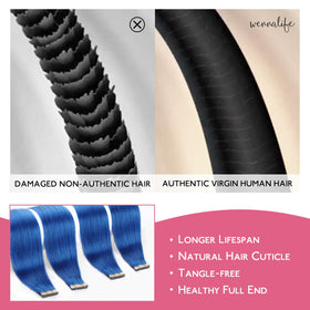 Wennalife Blue Tape in Hair Extensions close-up of tape