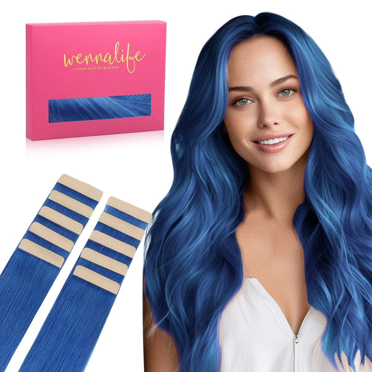 Wennalife Blue Tape in Hair Extensions front view
