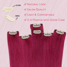 Wennalife Burgundy Red Clip-In Hair Extensions displayed with natural hair